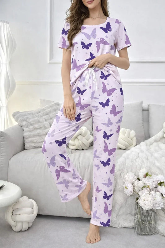 Lilac All Over Butterflies Printed half sleeves night suit