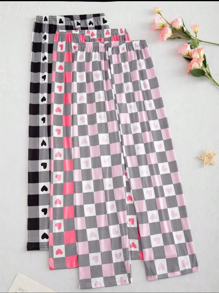 Pack of 3 Checkered Hearts Printed Plazzo
