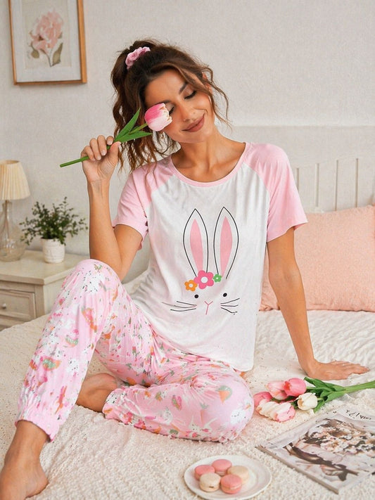 Pink Bunny Print Pajama Set