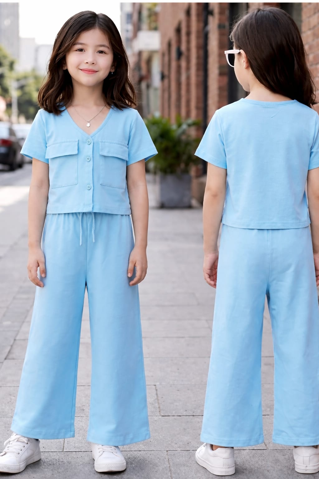 Kids’ Button Chill Sky Blue Lounge Set