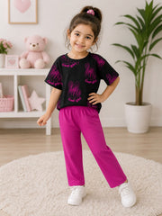 Black Cool Girl Printed Half Sleeves Kids Suit