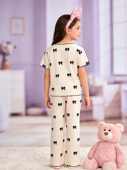 White With Black Bow Printed Kids Suit