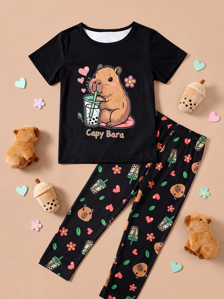 Black Cappy Bara Printed Kids Suit
