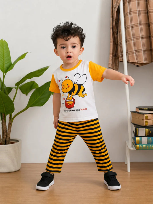 White And Yellow Honey Bee Printed Kids Suit