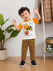 White And Yellow Honey Bee Printed Kids Suit