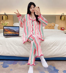 Sweet Heart And Stripe Print Button Pjs