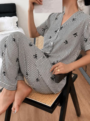 Black Stripe Luxe Printed Button Pjs