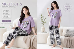 Lilac Mickey Check Half Sleeves Printed Pjs