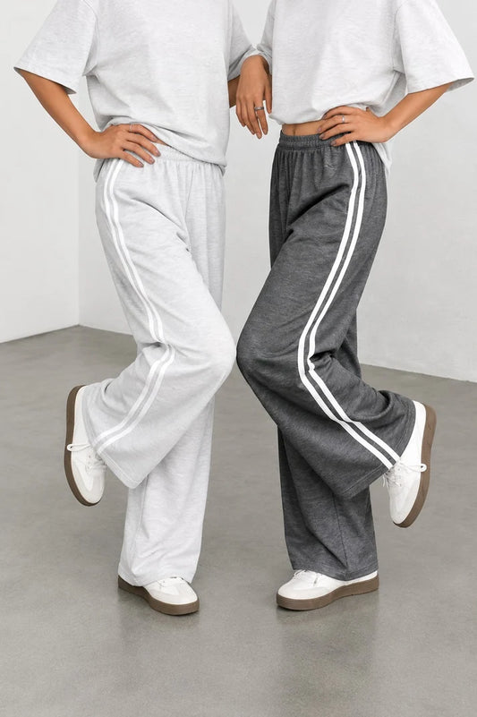 Double Stripe Wide-Leg Trouser - Charcoal Grey & Hazel Grey