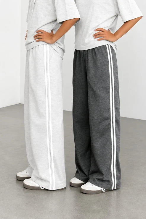 Double Stripe Wide-Leg Trouser - Charcoal Grey & Hazel Grey