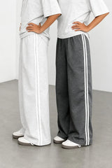 Double Stripe Wide-Leg Trouser - Charcoal Grey & Hazel Grey