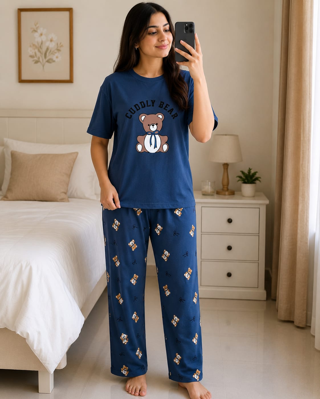 Cuddly Bear Printed Night Suit - Blue