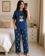 Cuddly Bear Printed Night Suit - Blue