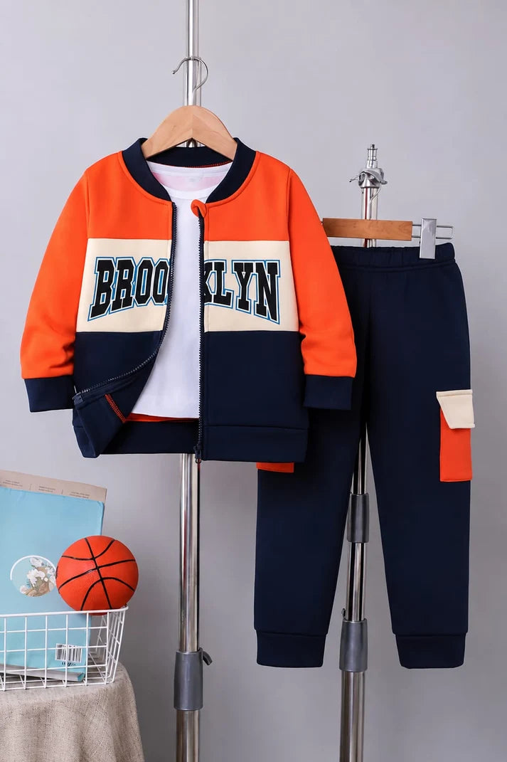 Orange Brooklyn Color Block Zipper Track suit