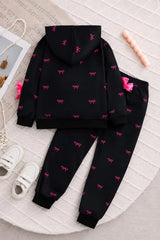 Black Bows Printed Zipper Kids Track Suit
