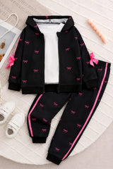 Black Bows Printed Zipper Kids Track Suit