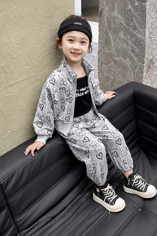 Cute Teddy Print Kids Track Suit