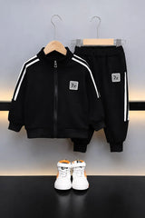 Black With White Stripes 72 Print Zipper Track Suit