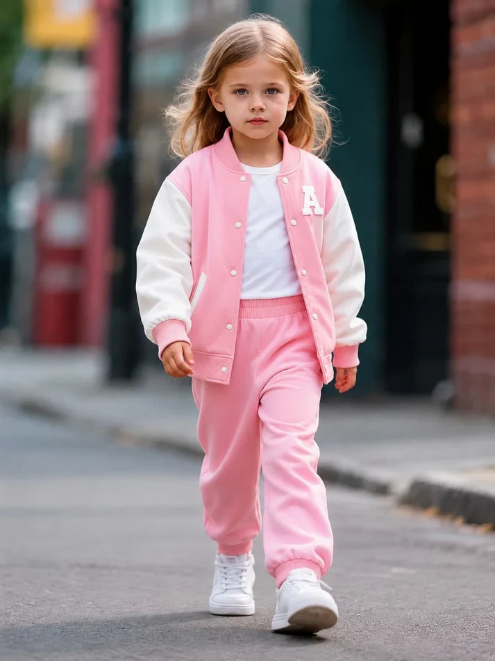 Pink And White Varsity Track Suit