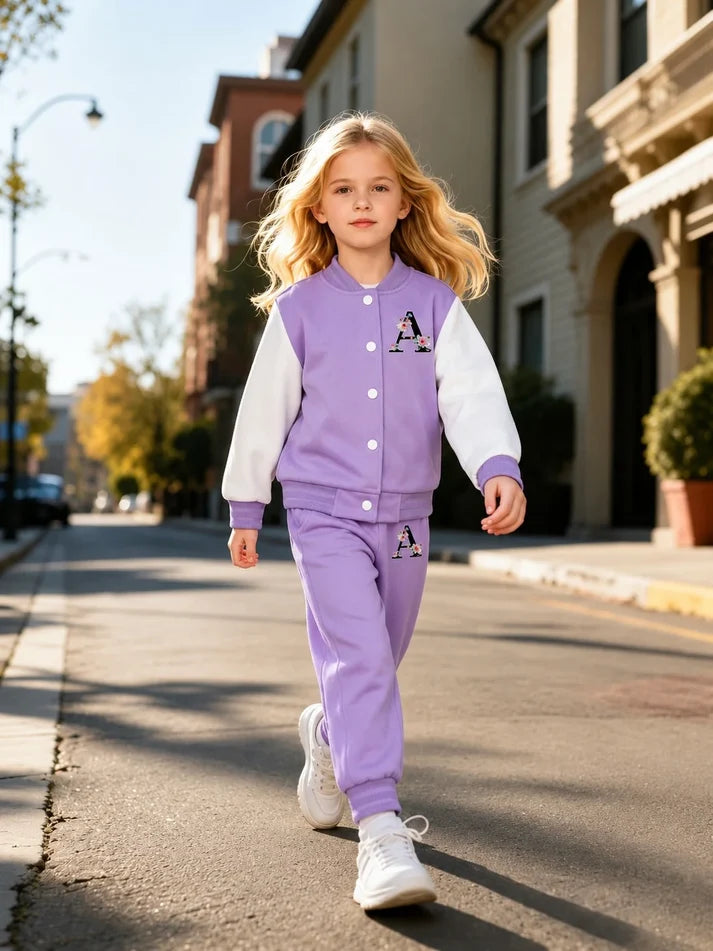 Purple And White Varsity Track Suit