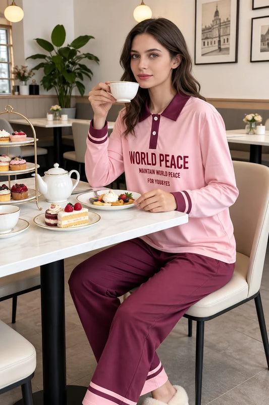 Blush Pink & Maroon Polo Night Suit