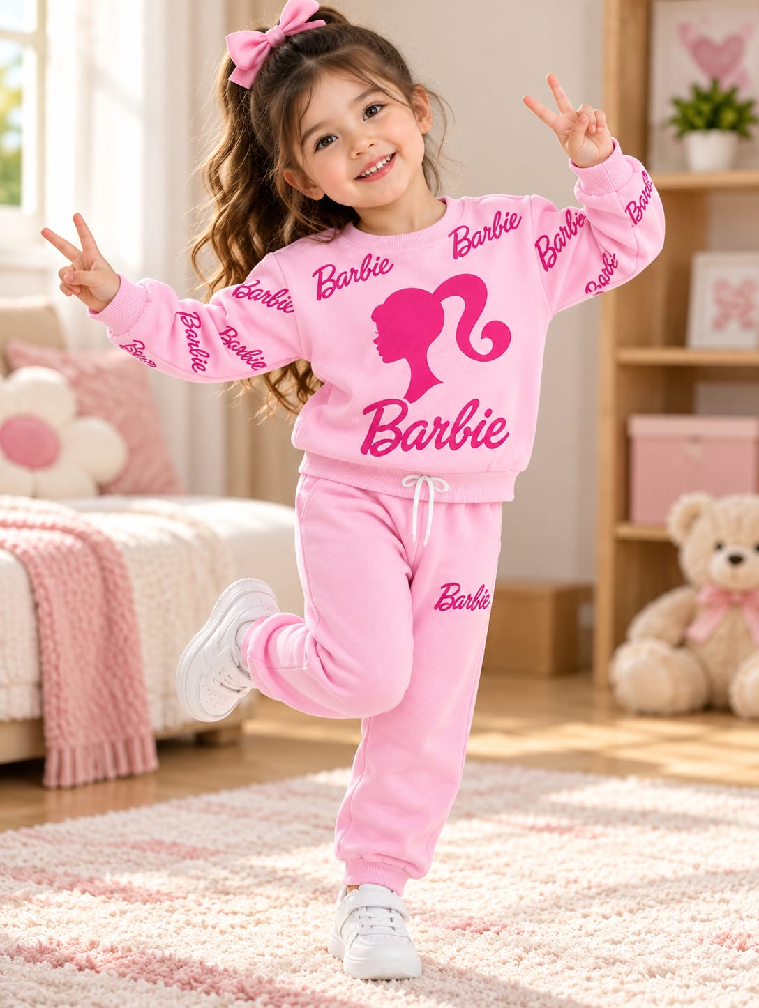 Pink Barbie Kids Track Suit