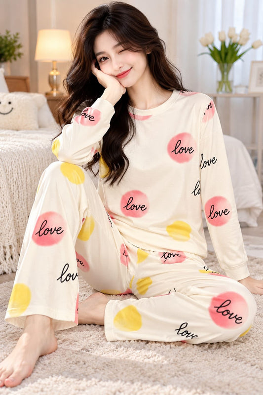 Off White Love Dot Printed Night Suit