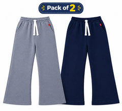 Winter Fleece Trousers for Kids – Pack of 2 | (Charcaol Grey & Navy Blue)