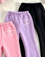 Double Heart Flared Fleece Trousers - Pack of 3