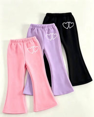 Double Heart Flared Fleece Trousers - Pack of 3
