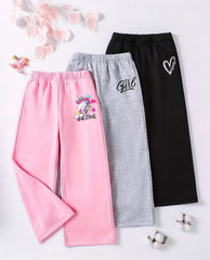 Cute Print Wide Leg Fleece Trousers - Pack of 3