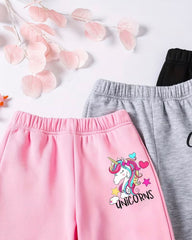 Cute Print Wide Leg Fleece Trousers - Pack of 3