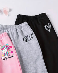 Cute Print Wide Leg Fleece Trousers - Pack of 3