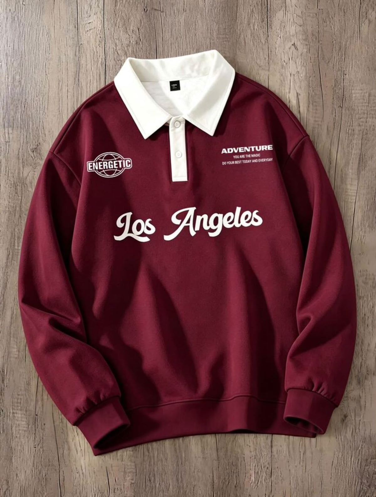 LA Adventure Maroon Collar Oversized Sweatshirt