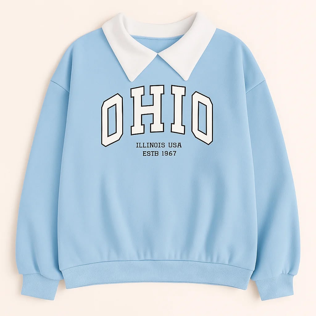 Ohio Sky Blue Collar Oversized Sweatshirt