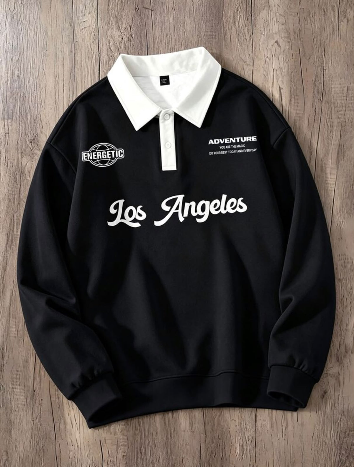 LA Adventure Black Collar Oversized Sweatshirt