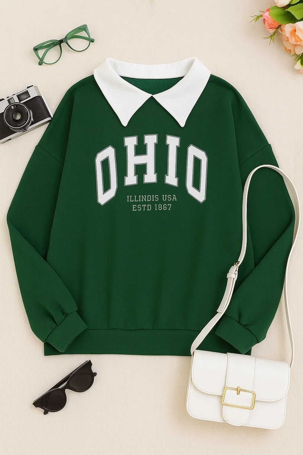 Ohio Green Collar Oversized Sweatshirt