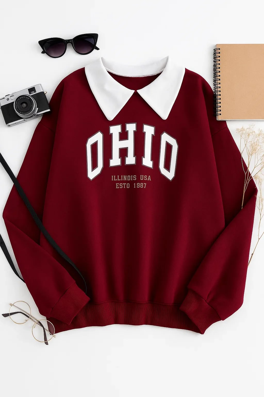Ohio Maroon Collar Oversized Sweatshirt