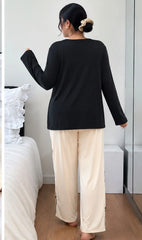Black Bow Printed Shirt With Cream Trouser Night Suit