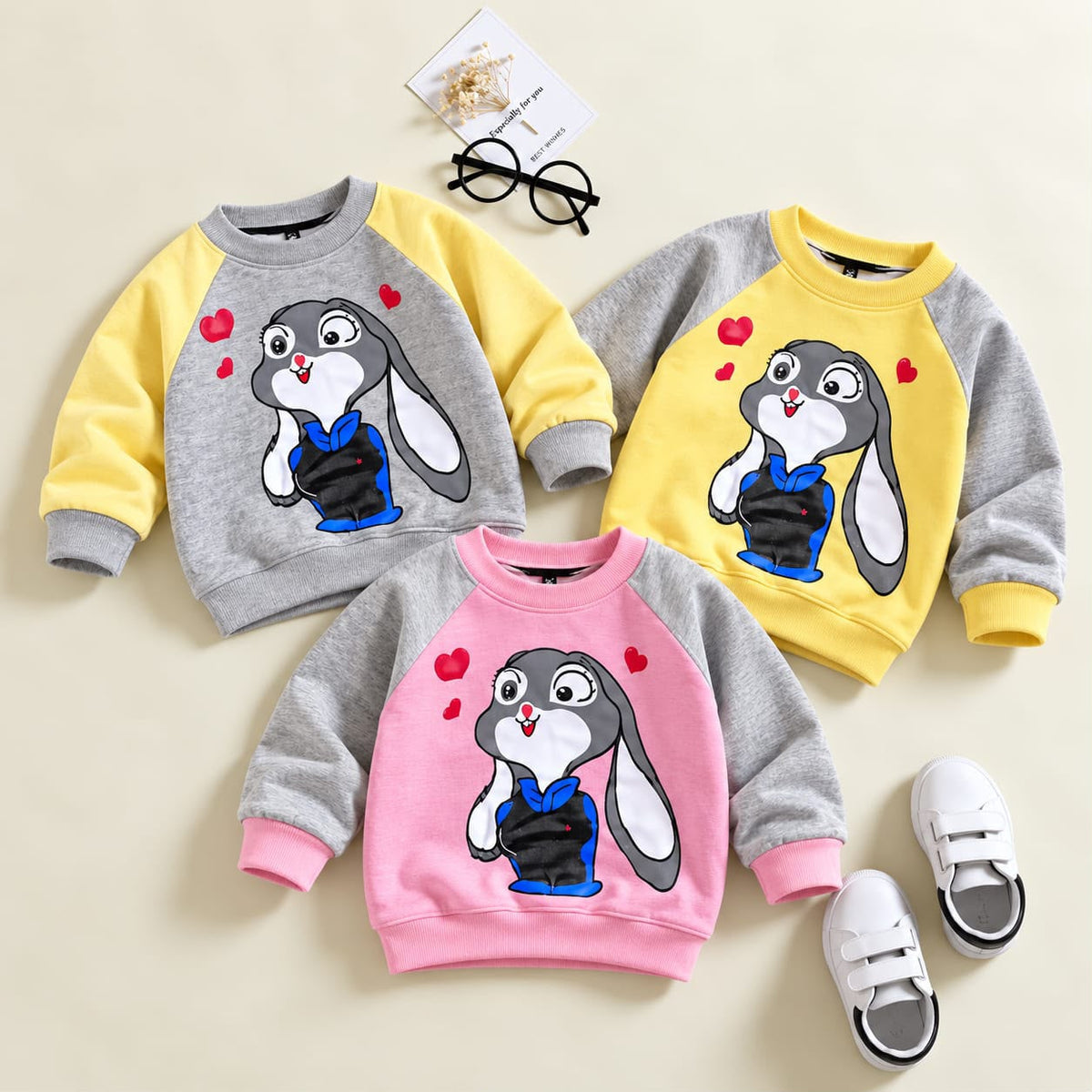 Cute Bunny Printed Kids Sweatshirt - Pack of 3