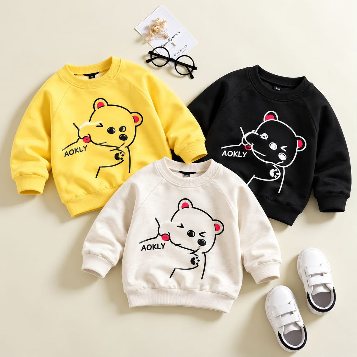 Cute Bear Printed Kids Sweatshirts - Pack of 3