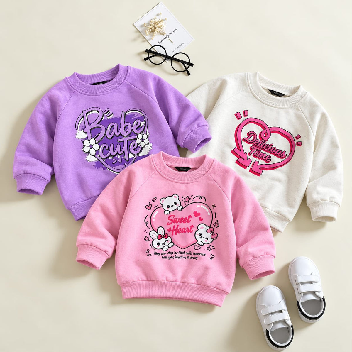 Girls Cute Graphic Printed Sweatshirts - Pack of 3