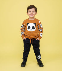 Brown White Panda Printed Kids Track Suit