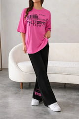 Shoking Pink Oversized California Printed Shirt With Plazzo Trouser