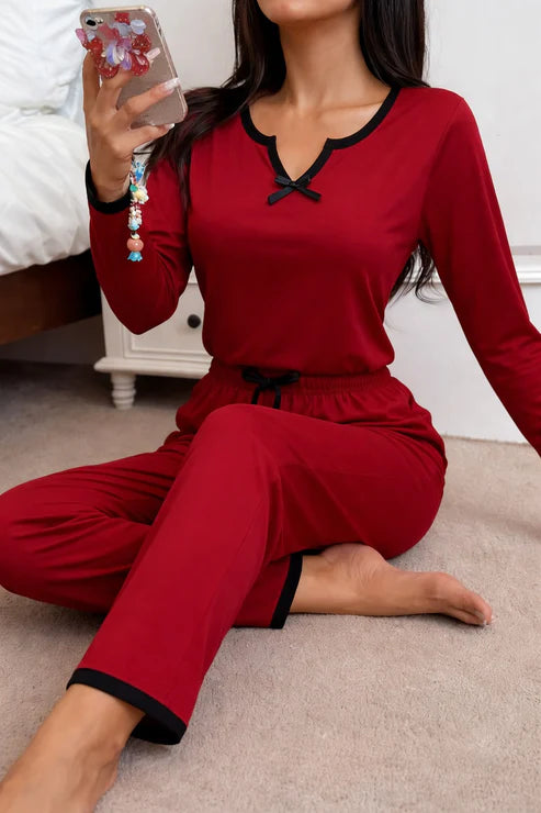 Contrast Trim Maroon Lounge Suit
