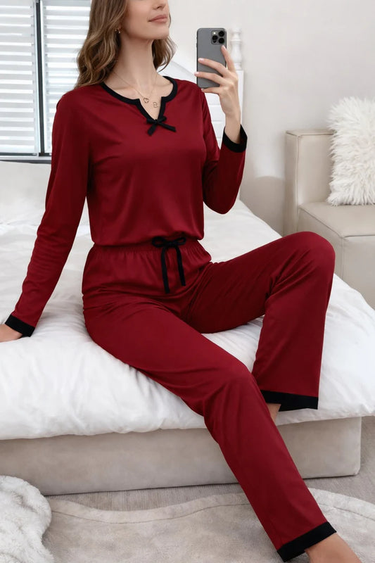 Contrast Trim Maroon Lounge Suit
