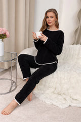 Classic Black Pajama Set with White Piping