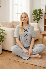 Hazel Grey Ribbon-Front Lounge Set