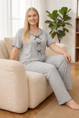 Hazel Grey Ribbon-Front Lounge Set