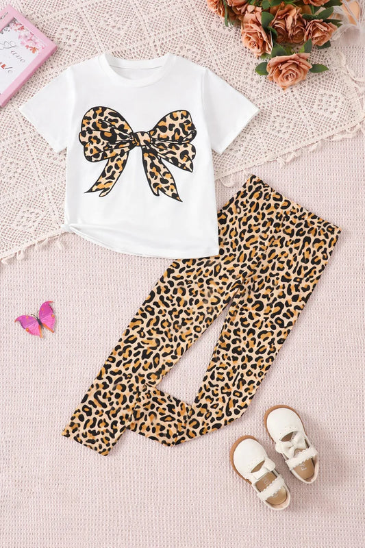 Off white Cheetah BOW Printed T shirt with cheeta pajama kids suit